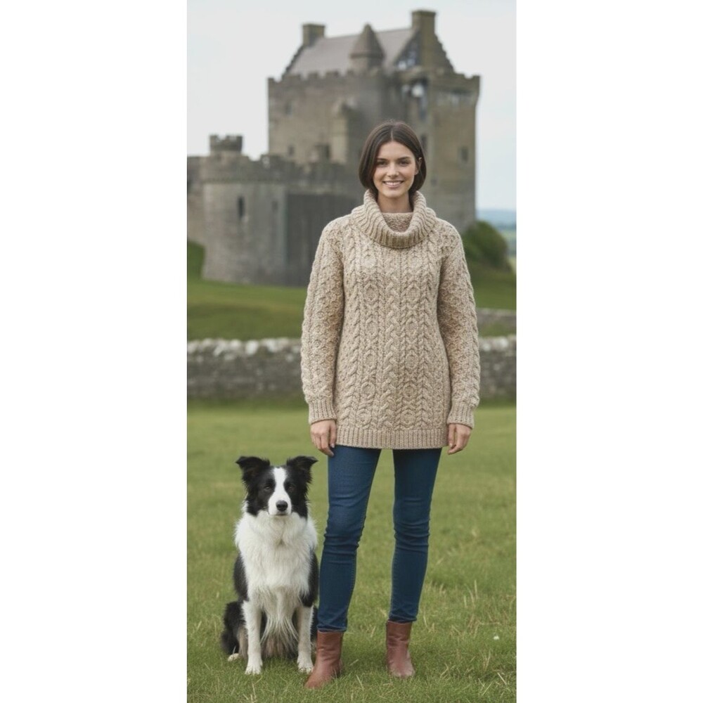 Aran Mor Ireland fisherman's gansey womens cable knit Merino Wool sweater Large